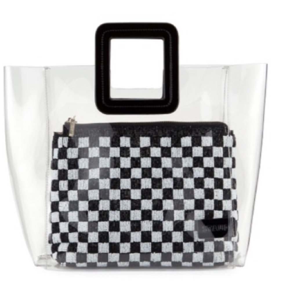 New STAUD Shirley Black White Checkered Beaded Bag
